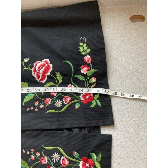 VICTOR COSTA vtg 90s Women Coat 2X Black Embroidered Flowers Button up Longline - Picture 11 of 11